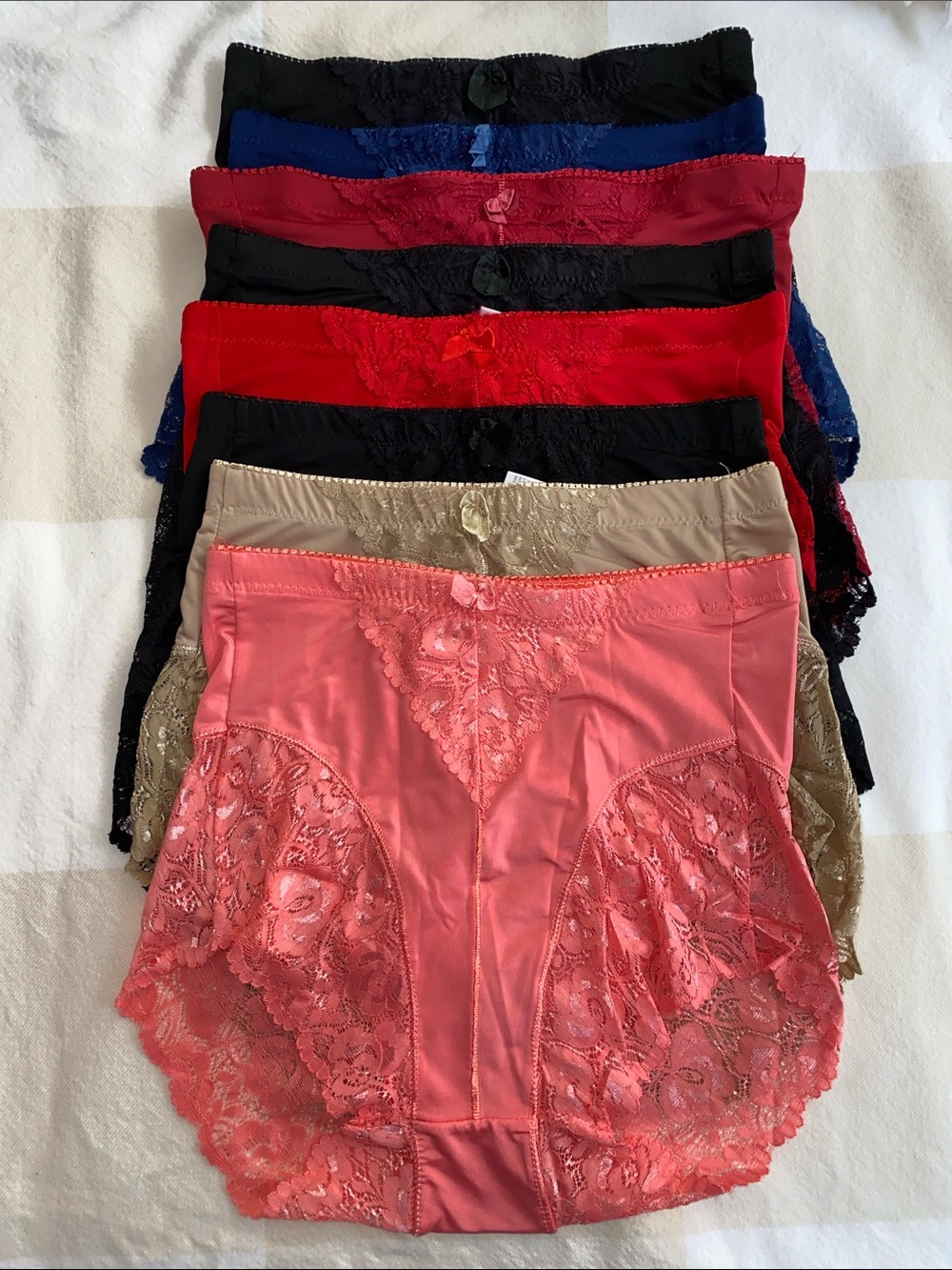 Angelina High-Waist Lace Briefs - Coral, Beige, Black, Red, Blue